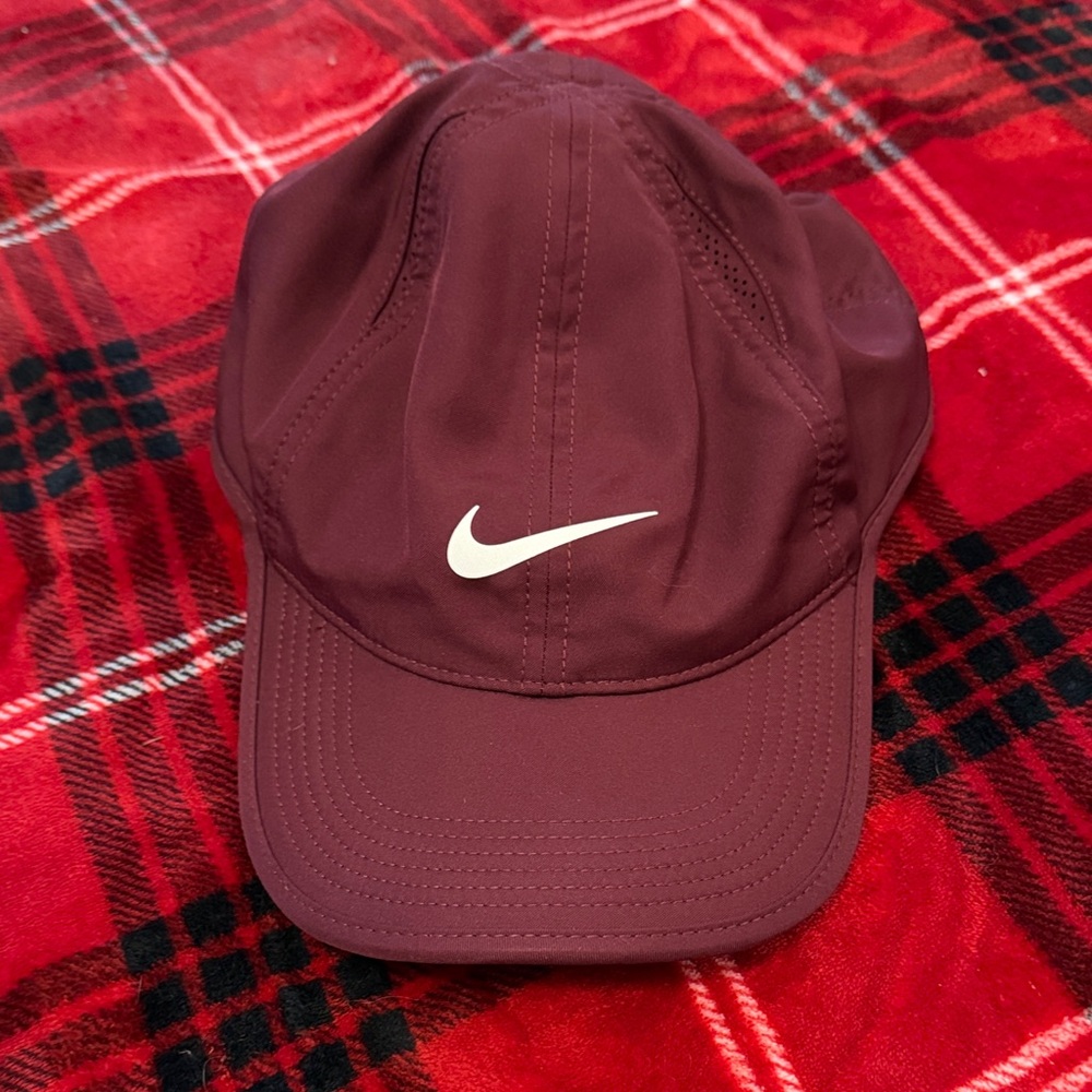 Nike Maroon Cap with White Logo. - Dri fit - unstructured